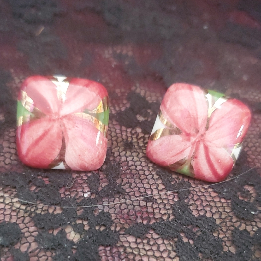 Floral Pink Ceramic Earrings DD